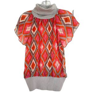 BCBG Sheer Silk Top Size 8 Pink/Grey Blouse